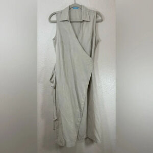 J. McLaughlin Linen Blend Natural Collared Sleeveless Wrap Dress Women’s Medium